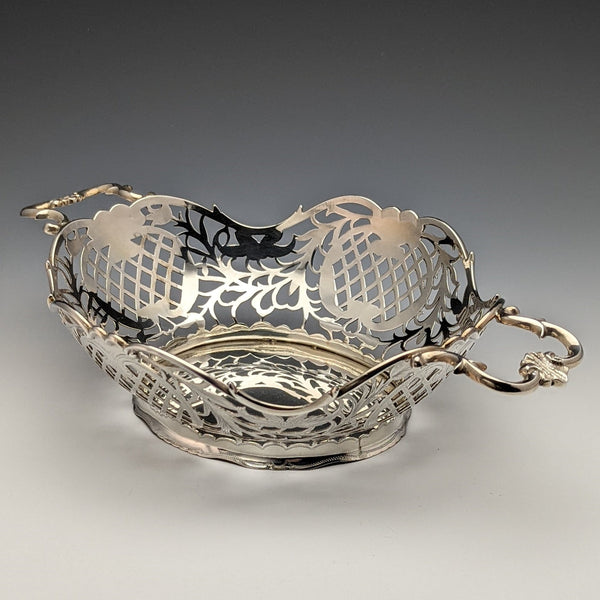 1892年 英国アンティーク 純銀製バスケット 細密ピアス装飾 218g